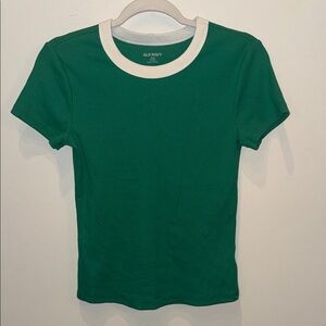 Old Navy Emerald Green Tee with White Neck Trim